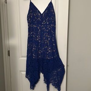 Lulu royal blue lace v neck midi dress